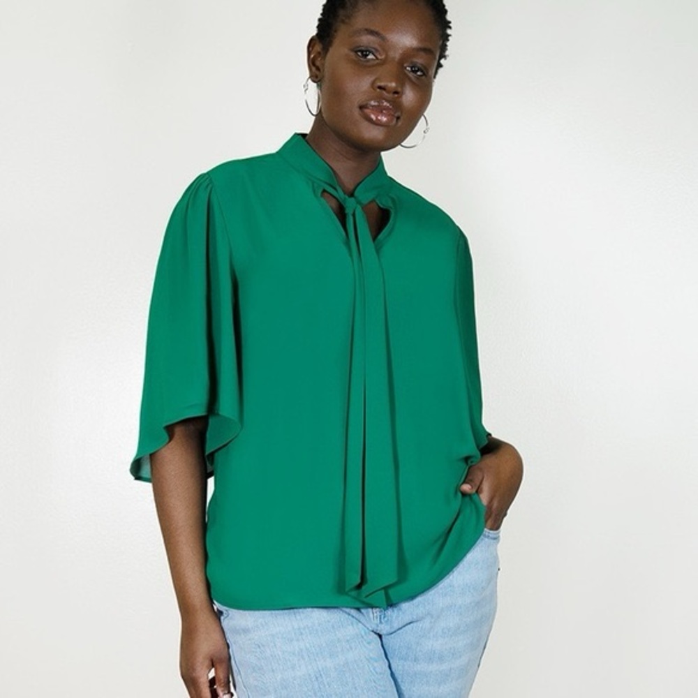 ELOQUII flutter sleeve bow tie blouse - Picture 6 of 6
